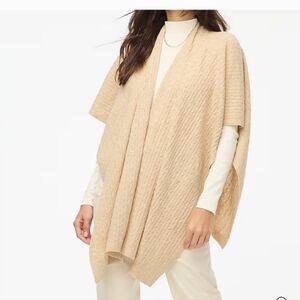 NWT J. Crew Lightweight cable-knit poncho Shrug Heather Brown Dove Tan Khaki OS